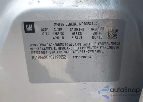 2012 Chevrolet Cruze 1Lt z USA, uszkodzony, nr VIN 1G1PF5SC4C7190052